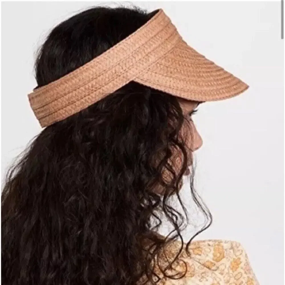 Madewell Womens Packabale Visor Hat Straw Brown Adjustable Beach One Size - Picture 2 of 10